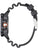 Herren-Armbanduhr seitlich: schwarzes Gehäuse, schwarzes Kautschukband, orangefarbene Krone