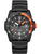 Herrenarmbanduhr mit schwarzem Kautschukband, schwarzem Zifferblatt und orange Lünette