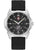Herren-Armbanduhr: schwarzes Textilarmband, schwarzes Zifferblatt mit Leuchtmarken, Stahlgehäuse