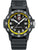Herrenuhr mit schwarzem Silikonarmband, schwarzem Zifferblatt, gelber Lünette und Datumsfenster