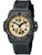 Herrenarmbanduhr mit dunkelgrauem Gehäuse, goldfarbenem Zifferblatt und gummiertem Armband