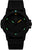 Montre avec boîtier noir, bracelet en caoutchouc et index lumineux verts ; date