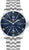 Bracelet de montre pour homme avec cadran bleu, bracelet en métal argenté et guichet date