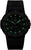 Montre noire pour homme avec bracelet en caoutchouc ; chiffres/index lumineux verts