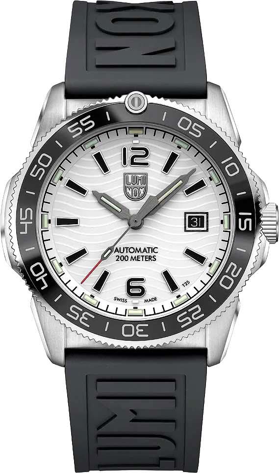 Montre homme avec cadran blanc, lunette noire et bracelet en silicone noir, date 31