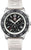 Montre homme avec cadran noir, lunette argentée et bracelet en silicone beige.
