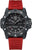 Montre automatique avec cadran noir, bracelet en silicone rouge et lunette en carbone, date visible