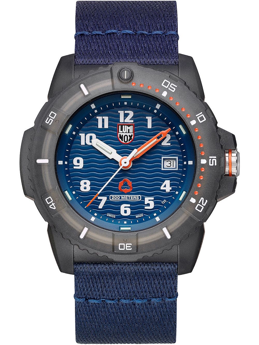 Herrenarmbanduhr mit blauem Wellen-Zifferblatt, Datumsfenster, schwarzer Lünette und blauem Armband