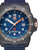 Herrenarmbanduhr mit blauem Wellen-Zifferblatt, Datumsfenster und blauem Textilarmband, orange Zeiger