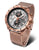 Montre homme avec bracelet en métal couleur or rose, cadran blanc et sous-cadrans chronographes