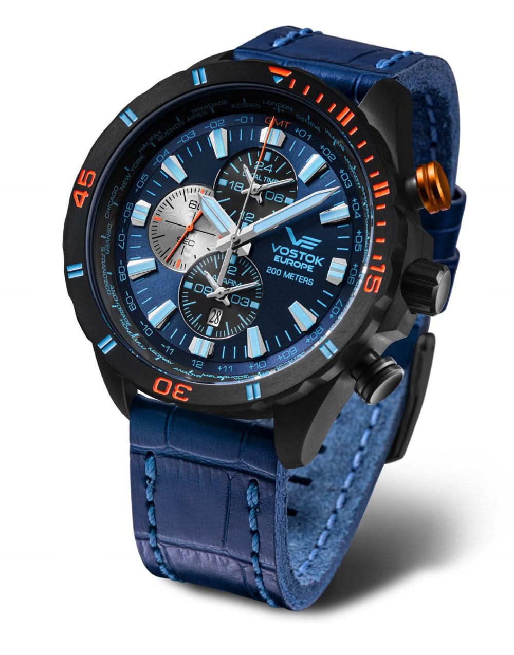 Montre Vostok Europe Almaz YM26-320C654L pour homme • Heure mondiale & alarme • Verre de sécurité K1