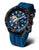 Montre homme avec bracelet en silicone bleu, boîtier noir et cadran bleu