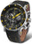 Montre homme avec bracelet en cuir noir et cadran noir avec détails jaunes