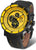 Bracelet de montre pour homme avec boîtier noir, cadran jaune, bracelet en cuir noir