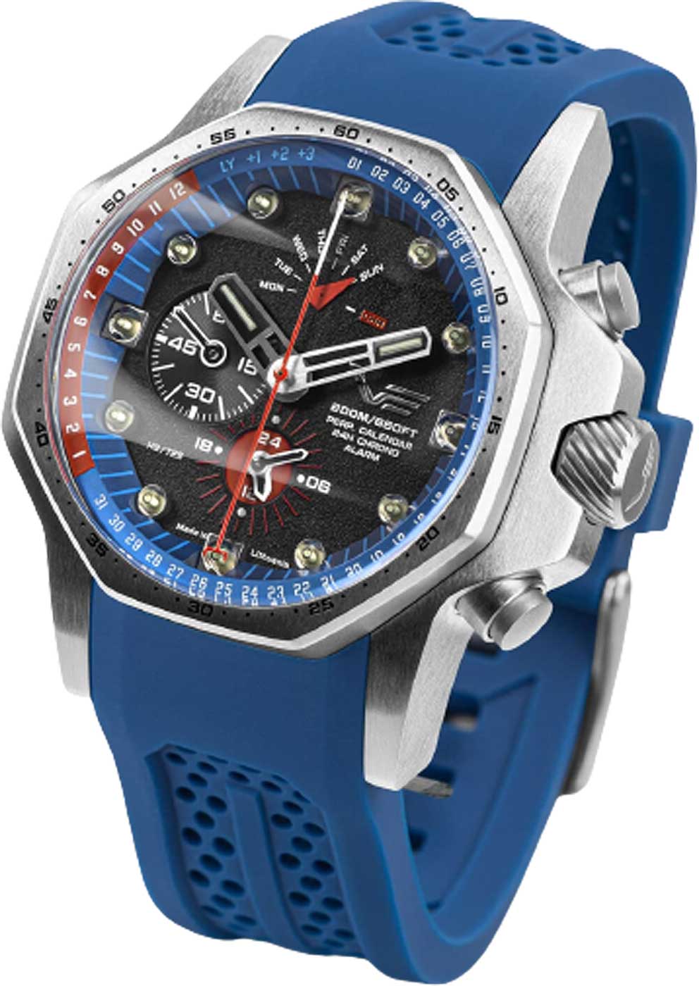 Bracelet pour homme avec bracelet en silicone bleu et boîtier rond en métal, cadran noir