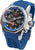 Bracelet pour homme avec bracelet en silicone bleu et boîtier rond en métal, cadran noir