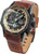 Montre pour homme avec cadran noir et bracelet en cuir marron, aiguilles lumineuses