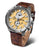 Herrenuhr Almaz YM8J mit braunem Lederarmband, silbernem Gehäuse und beigem Zifferblatt