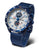 Montre homme avec bracelet en maille bleue et cadran blanc, affichage analogique