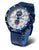 Montre bracelet bleue pour homme avec bracelet en cuir et cadran blanc, boîtier rond
