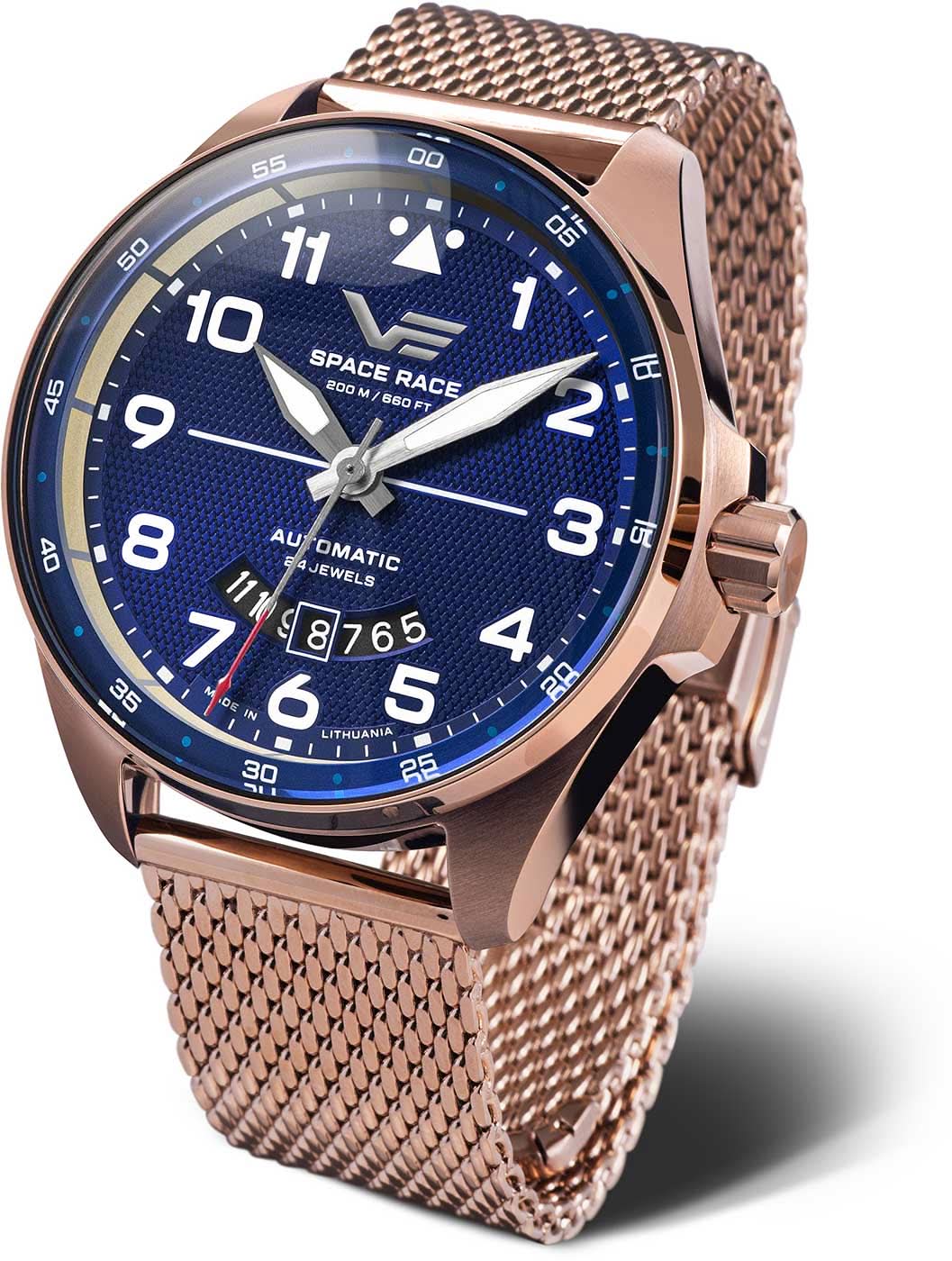 Montre pour homme : cadran bleu, bracelet milanais plaqué or rose