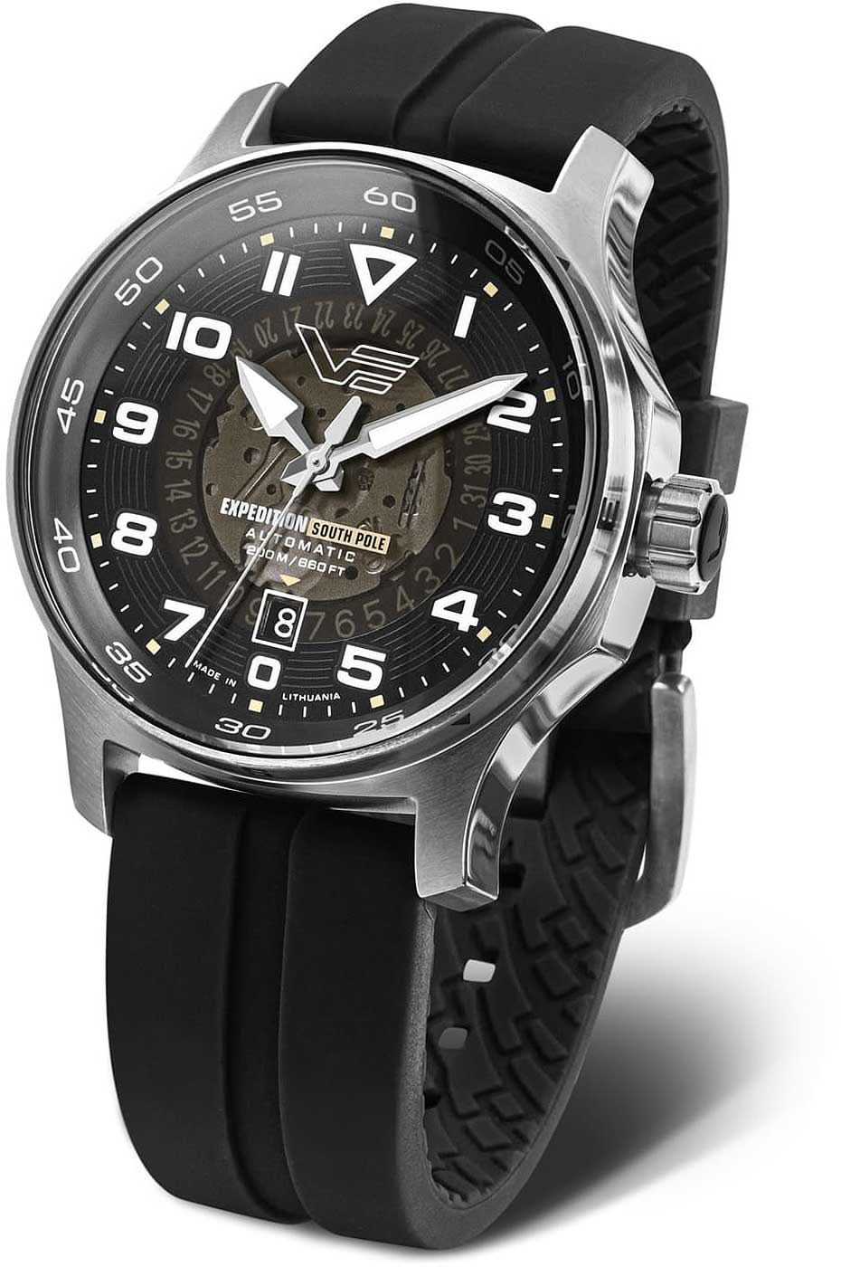 Bracelet de montre pour homme avec cadran noir, lunette argentée et bracelet en caoutchouc noir
