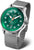 Montre homme avec cadran vert et bracelet en métal argenté, lunette ronde