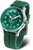 Herrenuhr mit grünem Zifferblatt und grünem Silikonarmband, Metallgehäuse und Zeigern