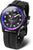 Montre homme avec cadran noir, lunette violette et bracelet en caoutchouc noir