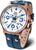 Montre homme avec cadran blanc, anneau d'accent bleu et bracelet en cuir bleu, lunette or rose