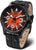 Montre homme : bracelet en cuir noir, cadran noir avec index rouges