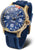 Montre homme avec cadran bleu, boîtier doré et bracelet en silicone bleu