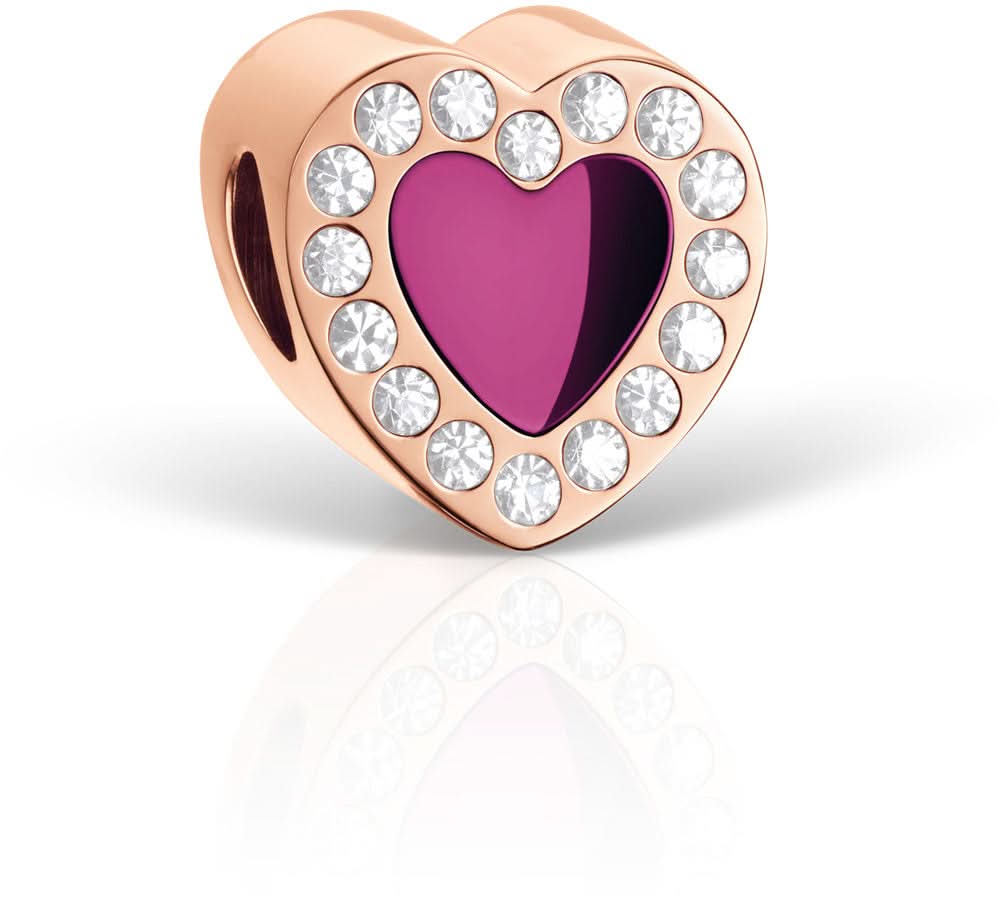 Charm cœur Bering en acier inoxydable, couleur or rose avec cœur violet et oxydes de zirconium