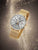 Zeppelin Damenuhr mit silbernem Zifferblatt, Chronographen-Subdials und goldenem Meshband