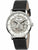 Damen Armbanduhr mit schwarzem Lederarmband und silbernem Skelettzifferblatt, Edelstahlgehäuse