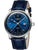 Herrenarmbanduhr mit blauem Zifferblatt, Lederarmband und Automatik-GMT-Display