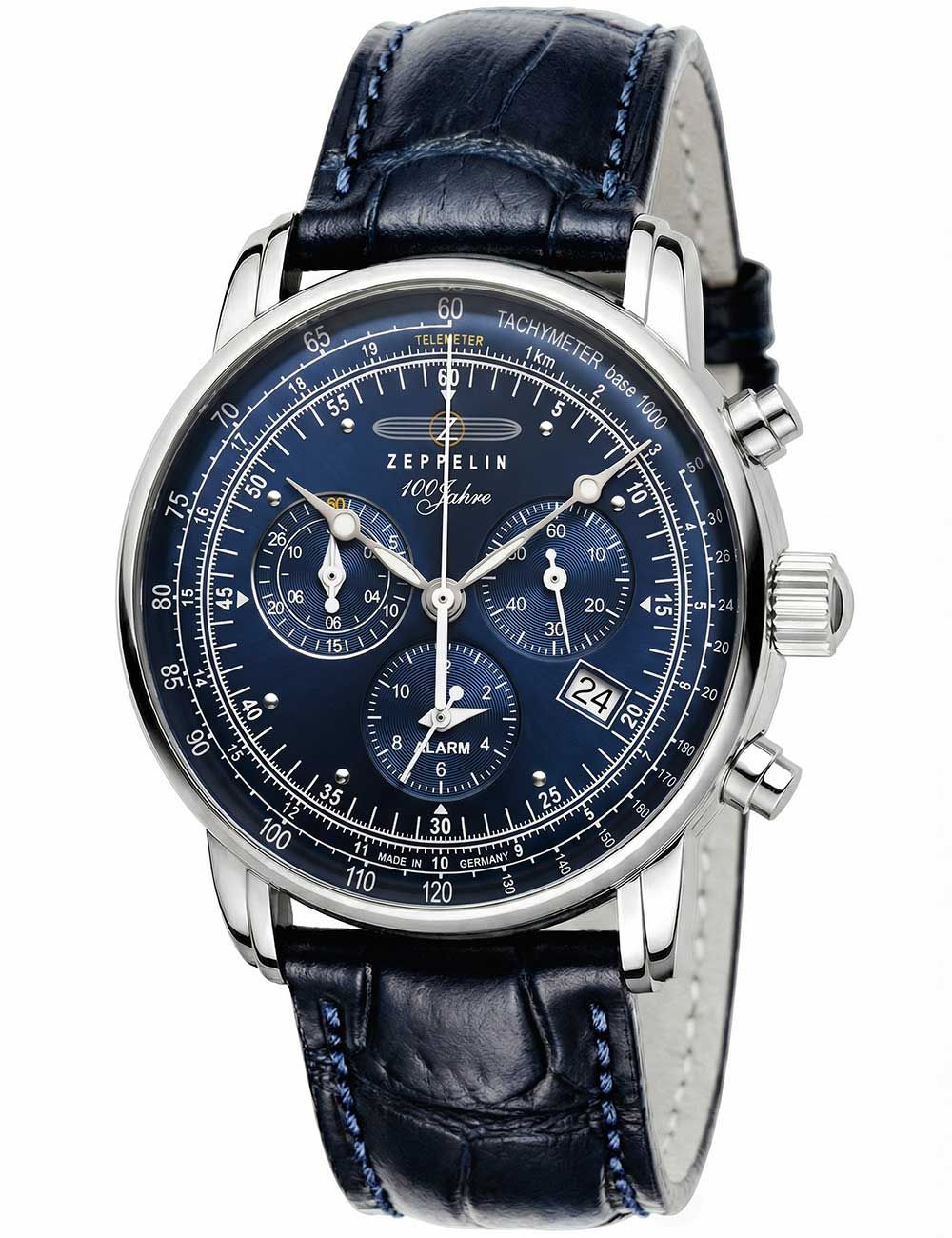 Zeppelin Herren-Chronographenuhr mit blauem Zifferblatt und Lederarmband
