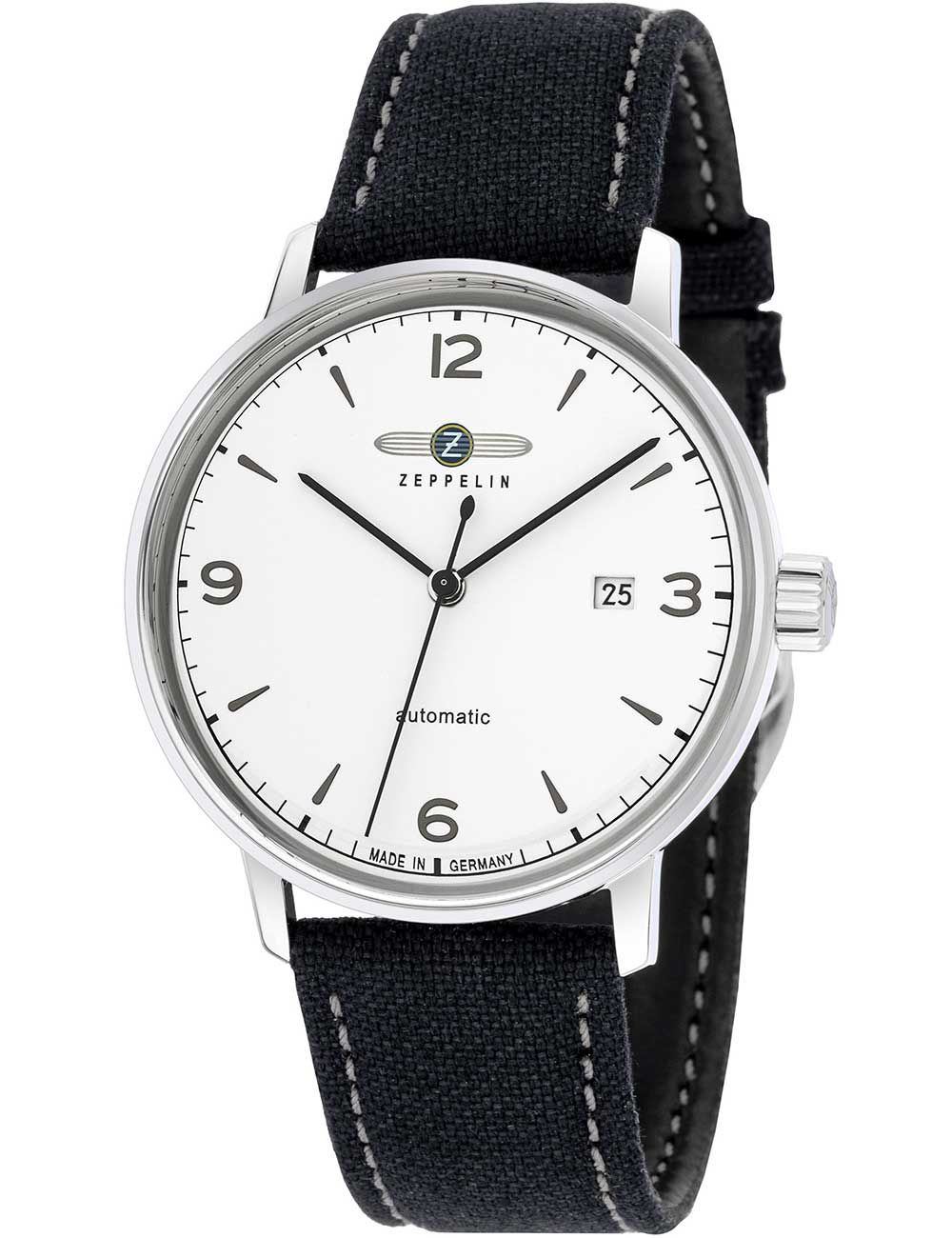 Zeppelin Automatik-Armbanduhr mit hellem Zifferblatt und schwarzem Lederarmband