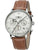 Herrenquarzuhr mit braunem Lederarmband, silbernem Zifferblatt und Chronographen-Subdials