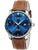 Herrenuhr mit blauem Zifferblatt, braunem Lederband und Datumsfenster bei 24