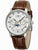 Damen-Armbanduhr mit weißem Zifferblatt, Mondphasenanzeige und braunem Lederband