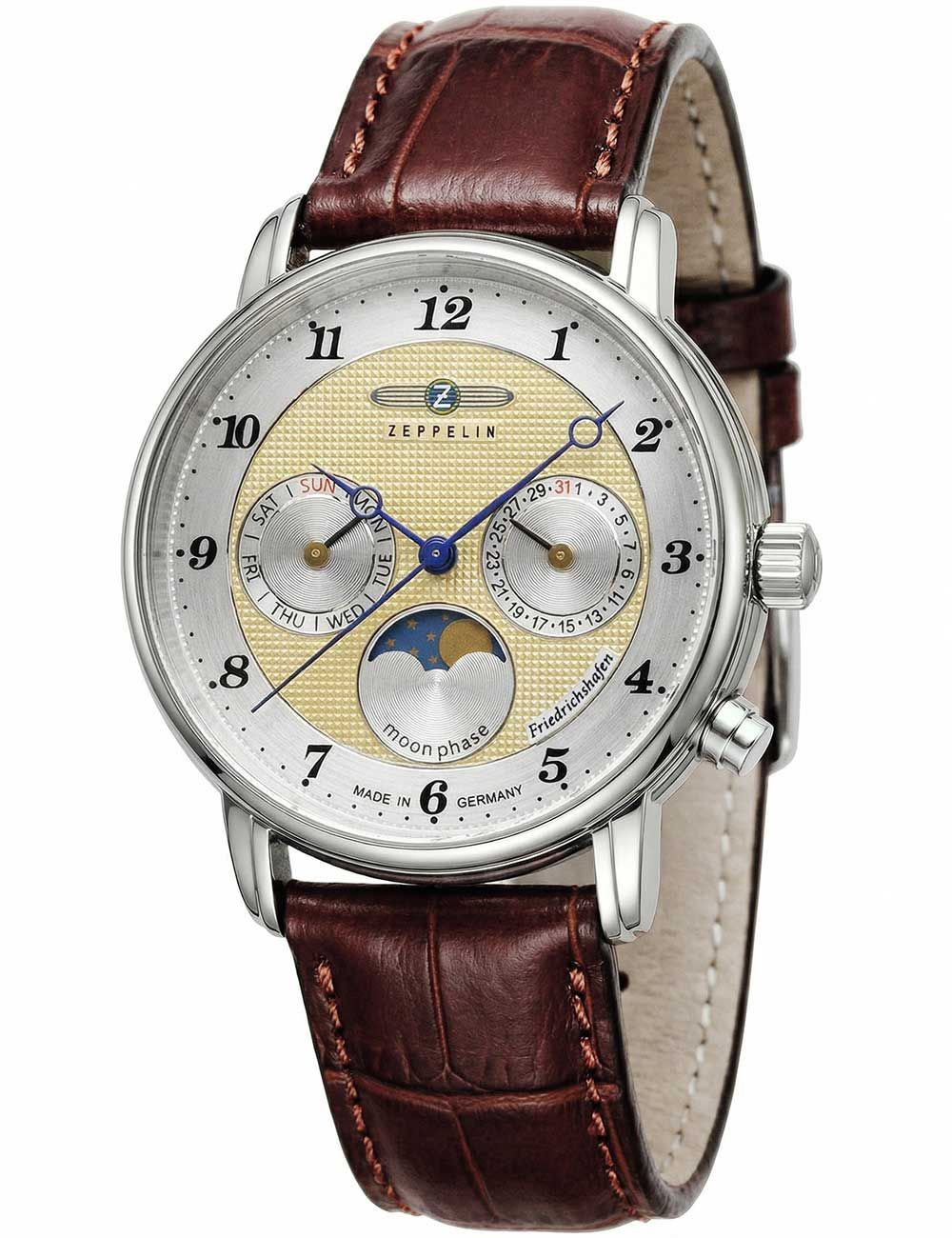 Damenarmbanduhr Zeppelin 8537-5 mit braunem Lederband und silberfarbenem Gehäuse