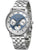 Damenuhr mit silbernem Metallarmband und blauem Zifferblatt mit Mondphasen-Anzeige
