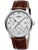 Herrenuhr mit silbernem Gehäuse, braunem Lederband und analogem Zifferblatt
