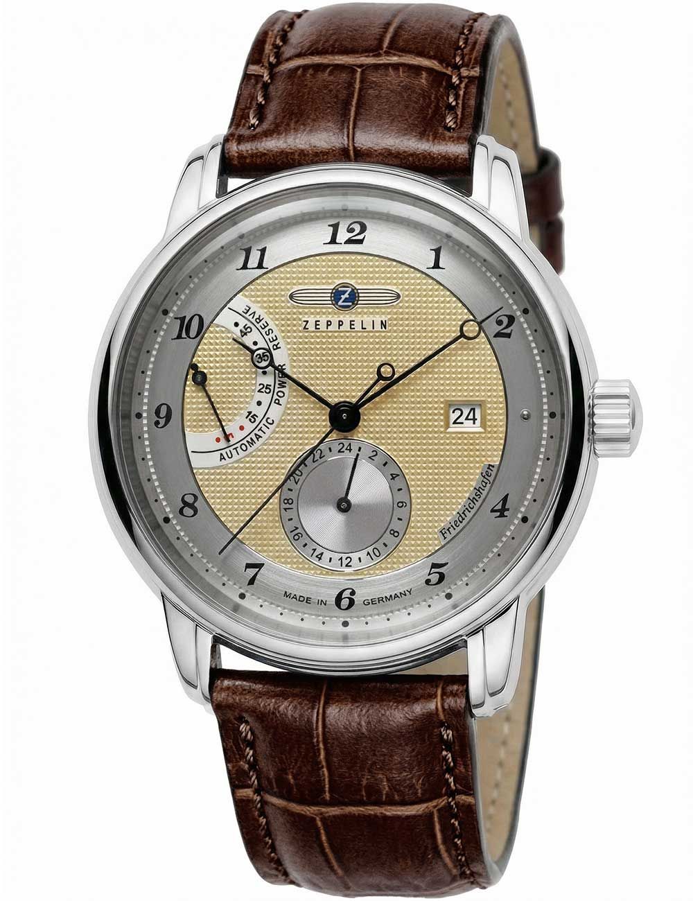 Zeppelin Herrenuhr 8590-5 mit beigem Zifferblatt, braunem Lederband und Automatik