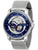 Herrenarmbanduhr mit blauem Zifferblatt und silbernem Mesh-Armband, sichtbares Automatikwerk