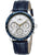 Herrenuhr Zeppelin Chronograph: blaues Lünette-Tachymeter, Lederarmband, silbernes Gehäuse
