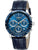 Herrenuhr mit blauem Zifferblatt und Chronograph, Lederarmband, Edelstahlgehäuse
