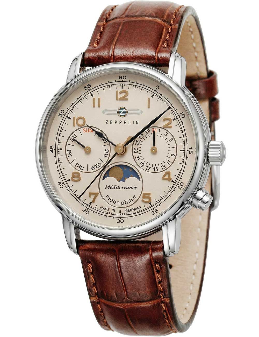 Damen-Armbanduhr mit braunem Lederarmband und cremefarbenem Zifferblatt, Ø36 mm