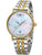 Damen-Armbanduhr mit zweifarbigem Edelstahlband und blauem Zifferblatt mit Mondphasen